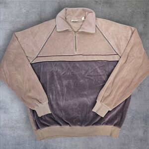 Vintage 70s Mister Man Velour 1/4 Zip Pullover Mauve & Purple‎ Size Large D11